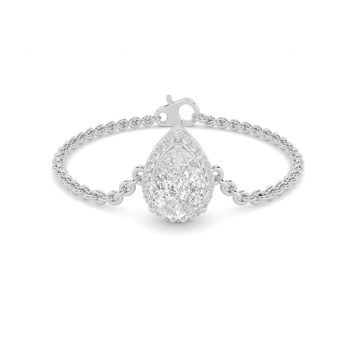 White Gold Pear Diamond Halo Chain Bracelet