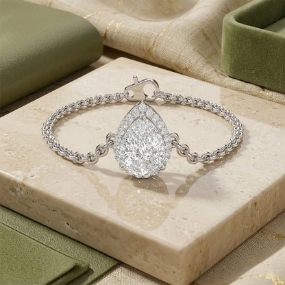 White Gold Pear Diamond Halo Chain Bracelet