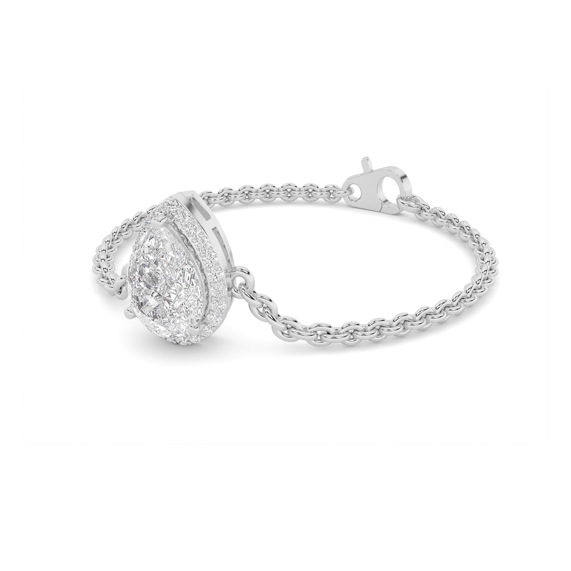 White Gold Pear Diamond Halo Chain Bracelet