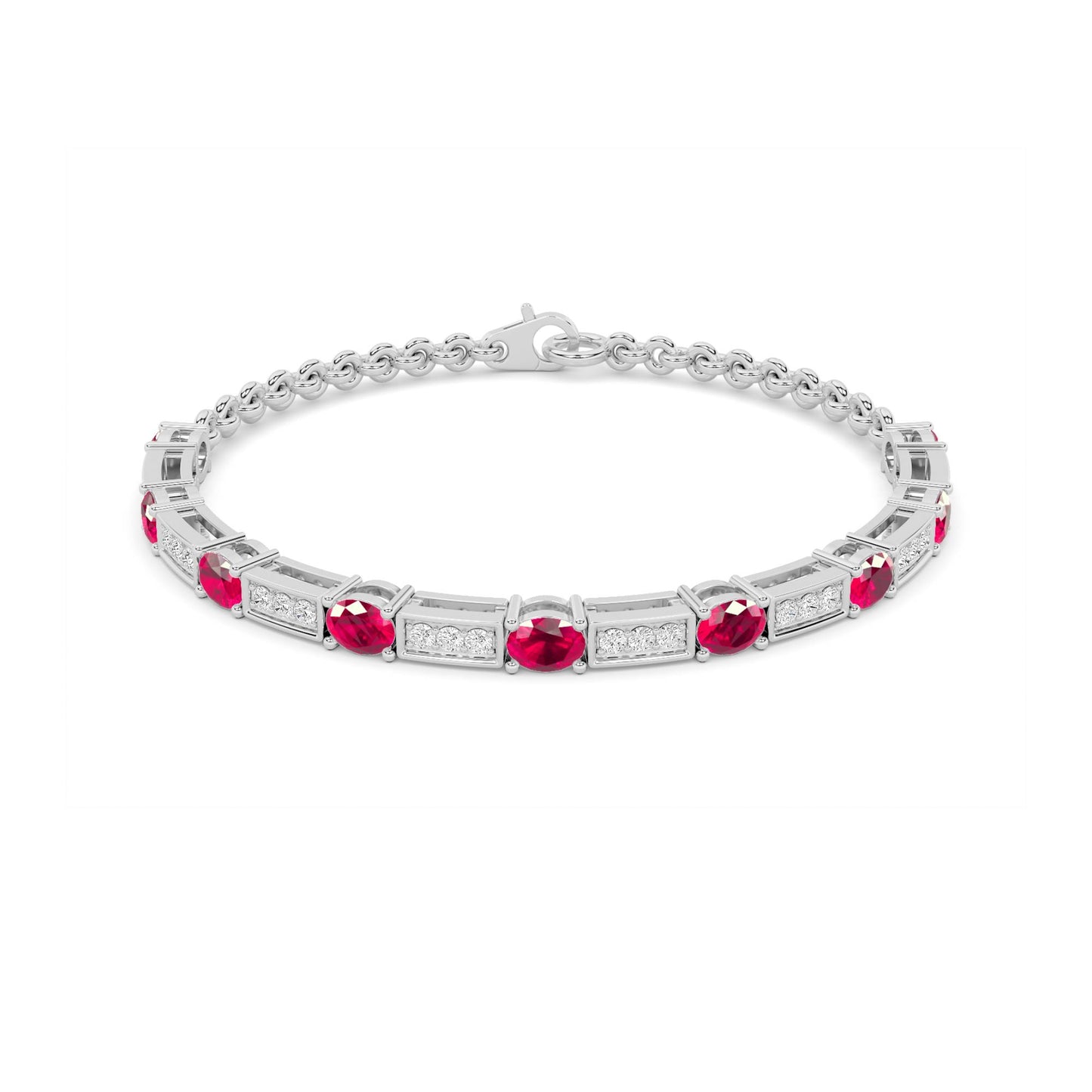 Ruby Oval Diamond Bar Tennis Bracelet