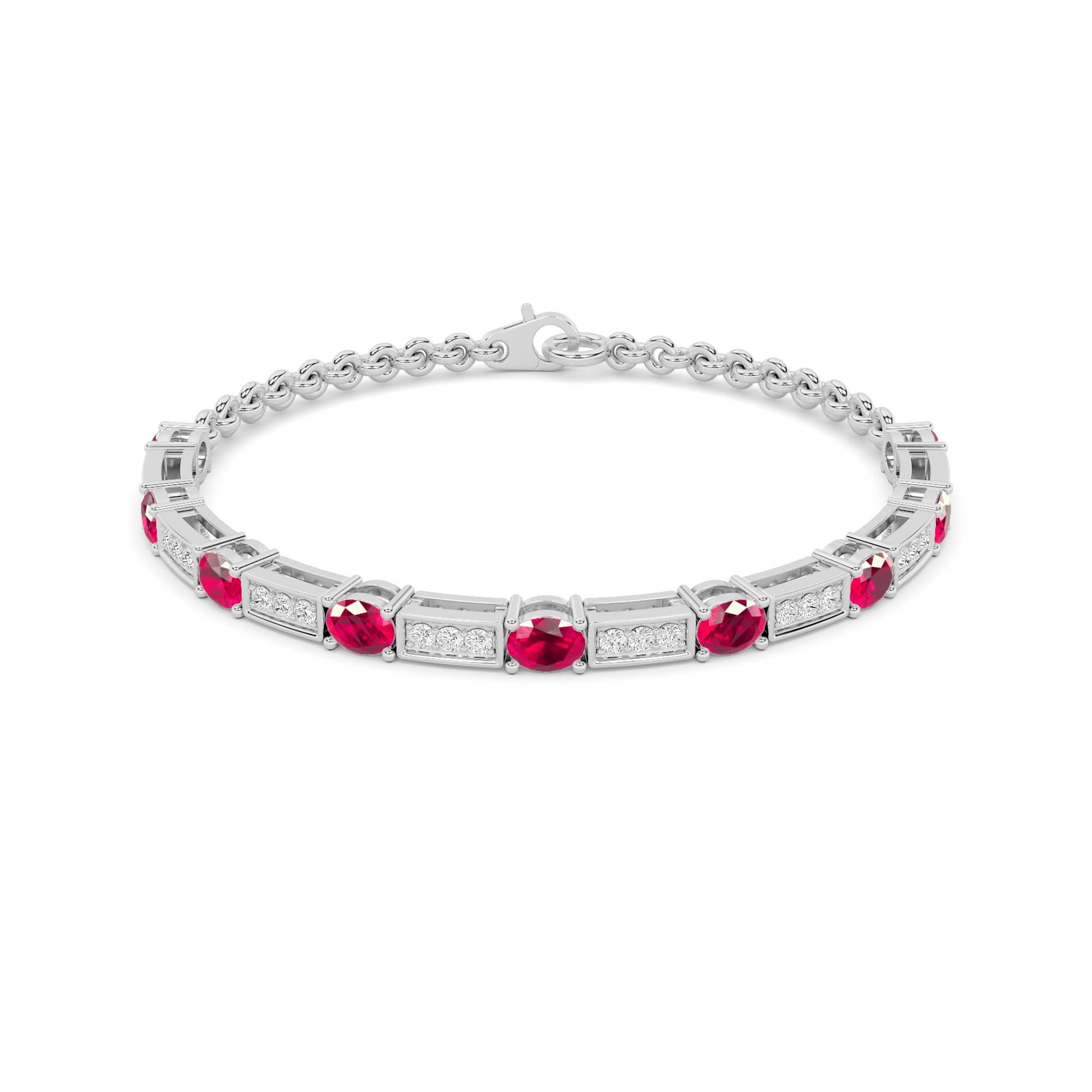Ruby Oval Diamond Bar Tennis Bracelet