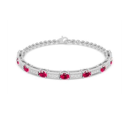 Ruby Oval Diamond Bar Tennis Bracelet
