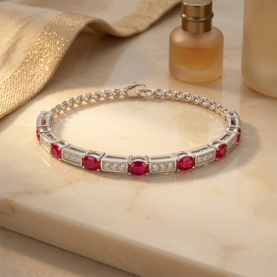 Ruby Oval Diamond Bar Tennis Bracelet