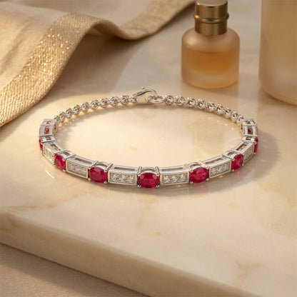 Ruby Oval Diamond Bar Tennis Bracelet
