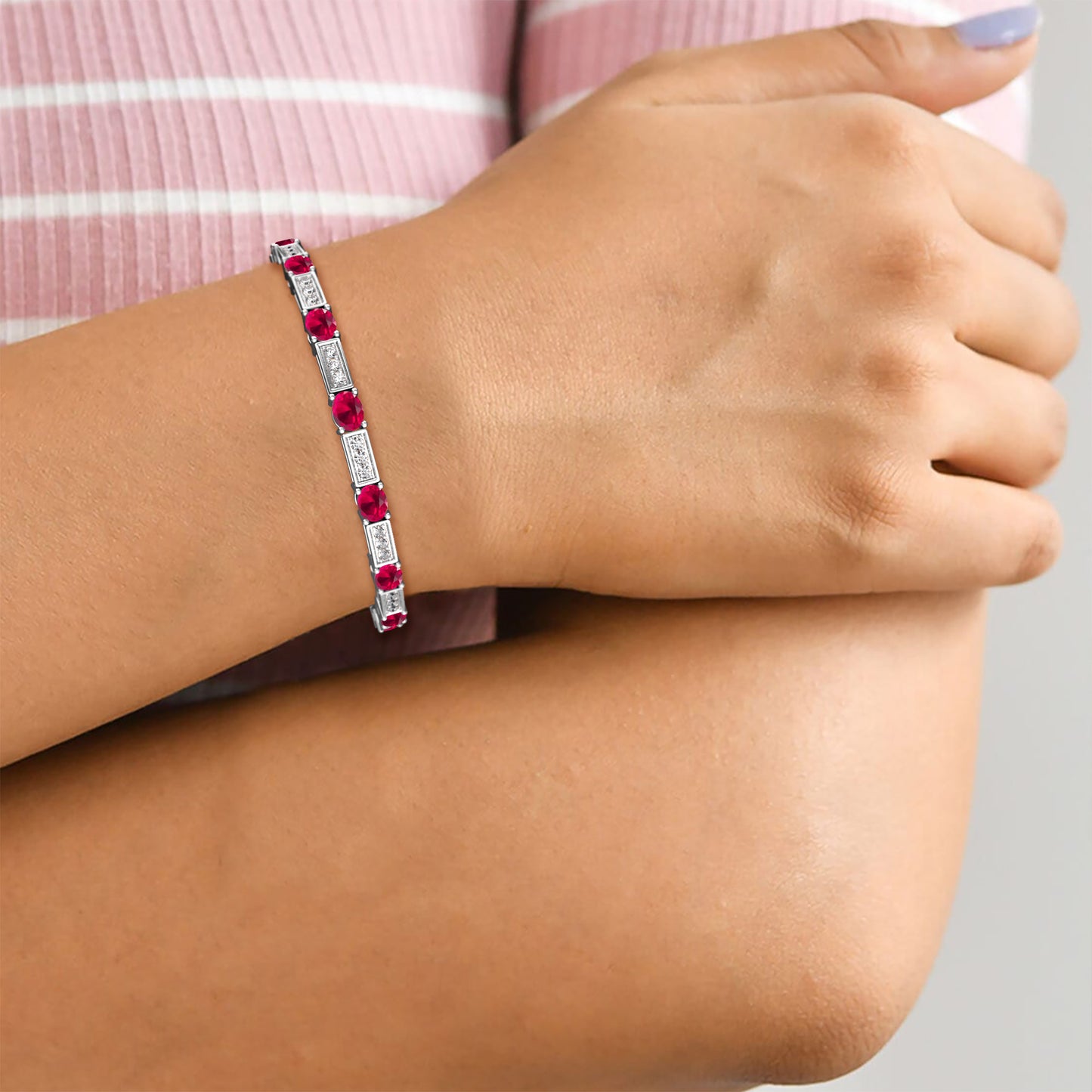Ruby Oval Diamond Bar Tennis Bracelet