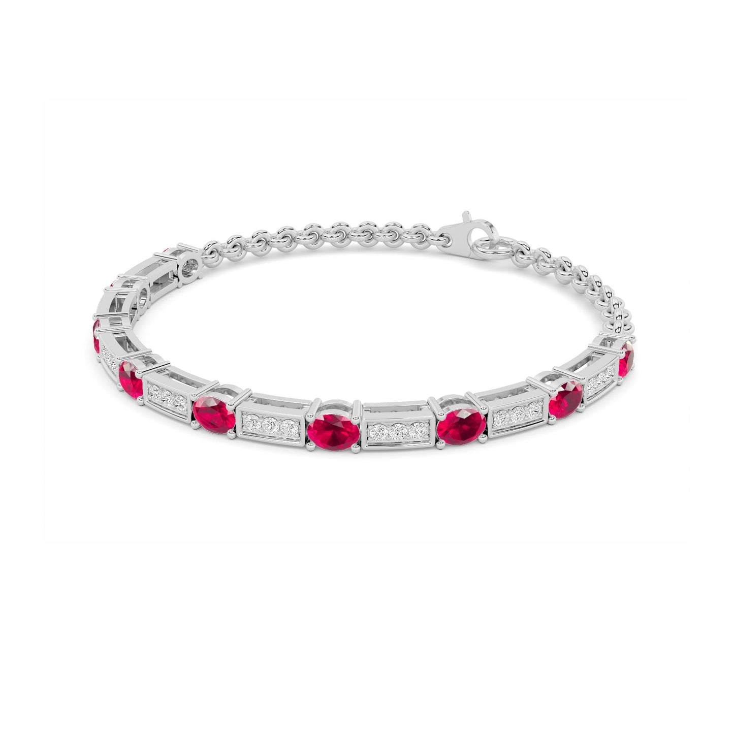 Ruby Oval Diamond Bar Tennis Bracelet