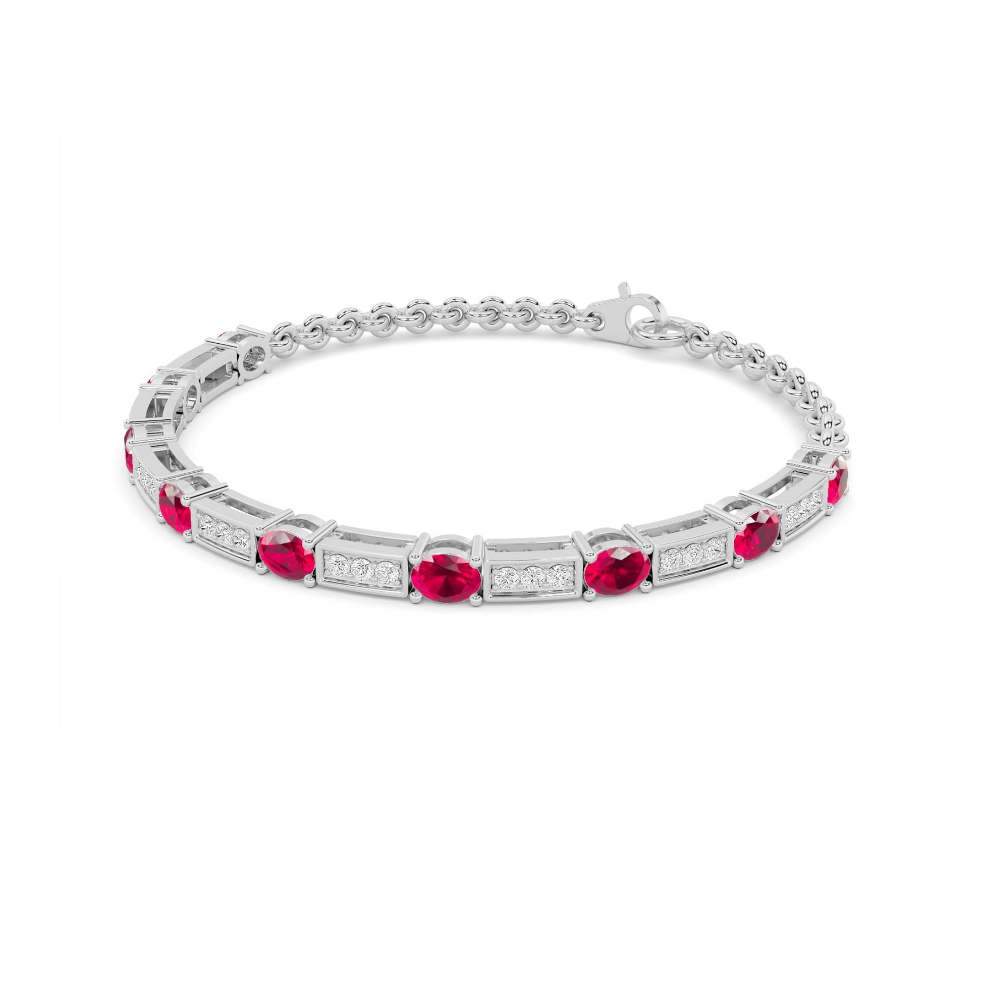 Ruby Oval Diamond Bar Tennis Bracelet