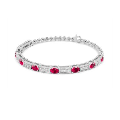 Ruby Oval Diamond Bar Tennis Bracelet