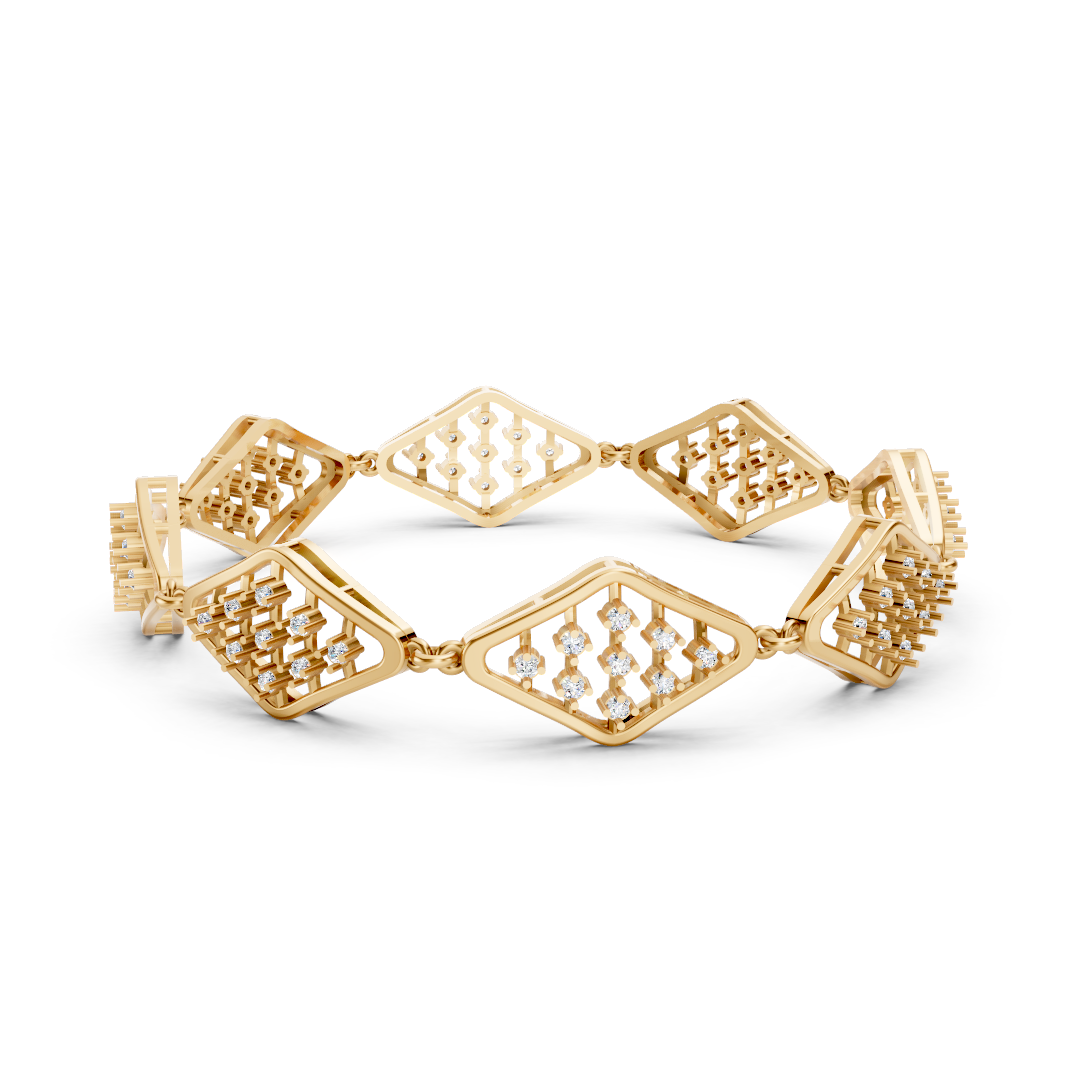 Yellow Gold Diamond Rhombus Link Bracelet