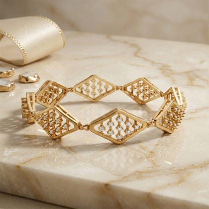 Yellow Gold Diamond Rhombus Link Bracelet