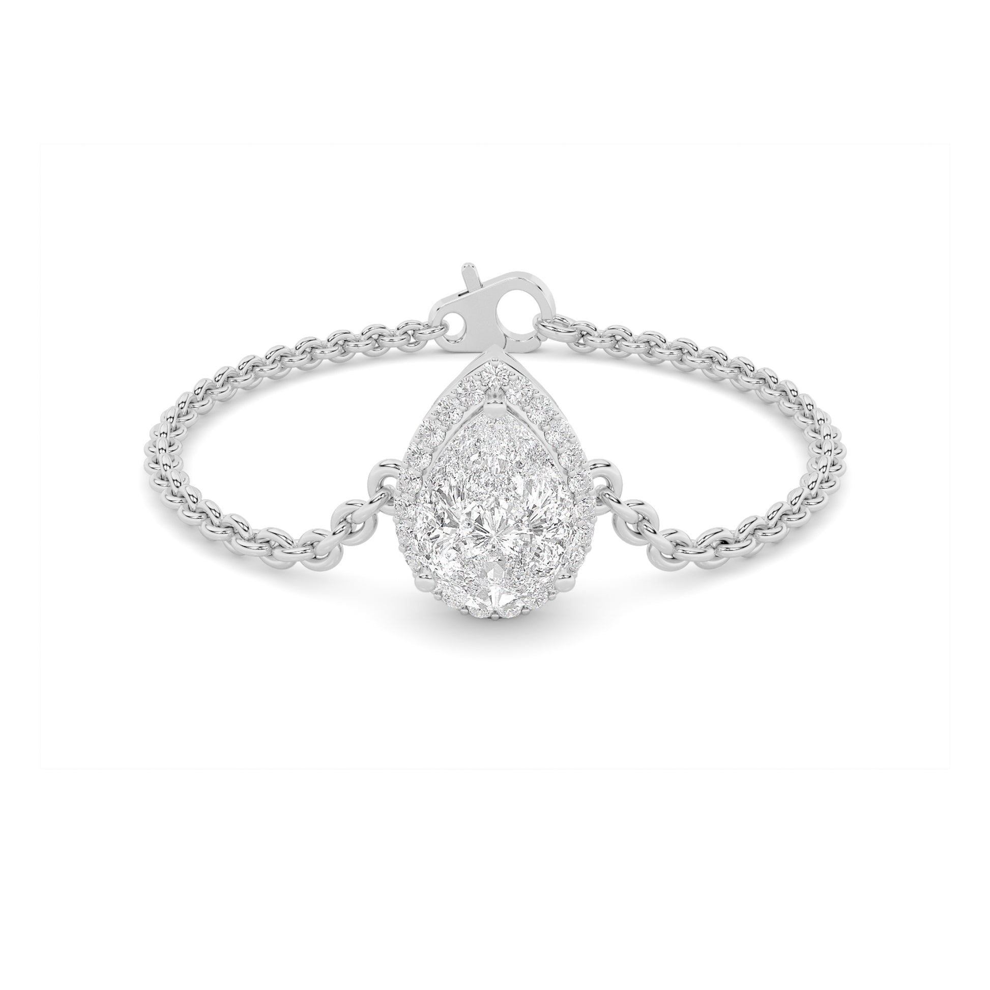 White Gold Pear Diamond Halo Rope Bracelet