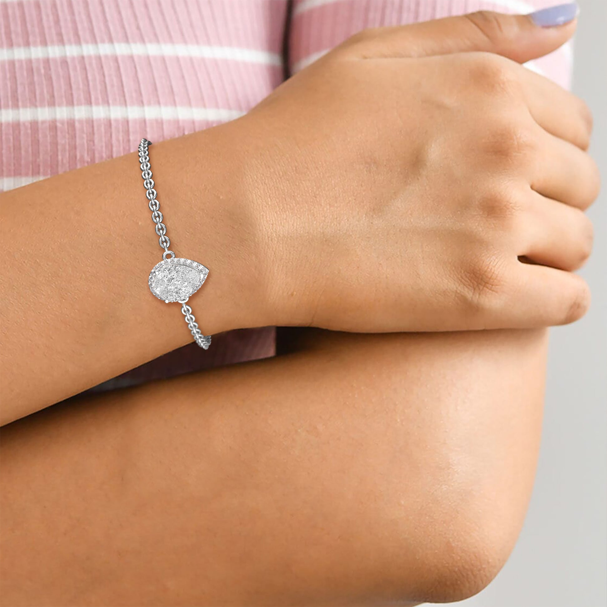 White Gold Pear Diamond Halo Rope Bracelet