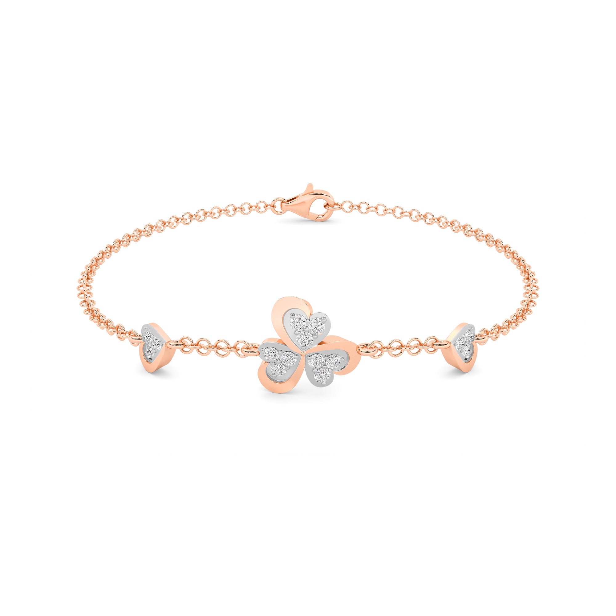 Rose Gold Triple Heart Diamond Chain Bracelet