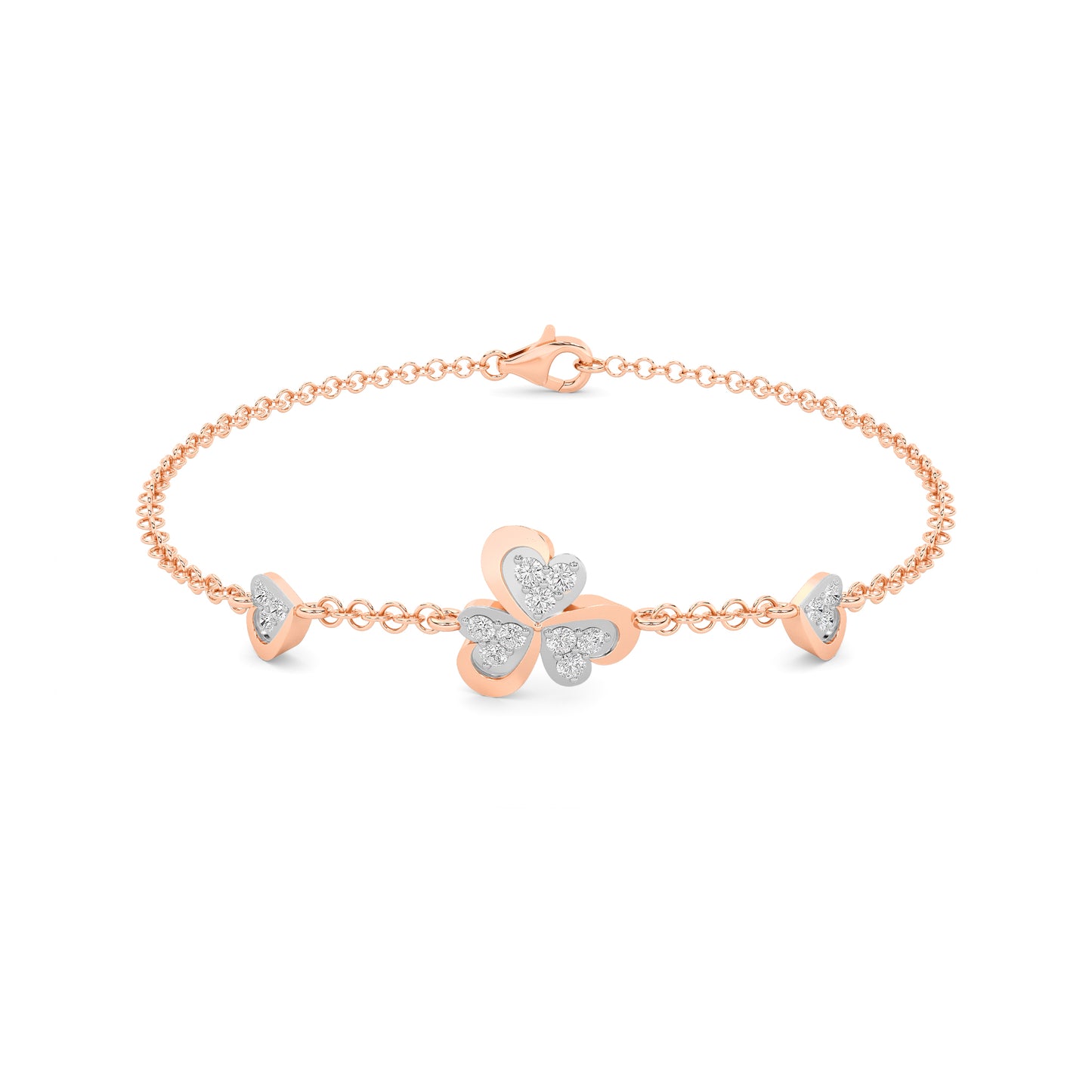 Rose Gold Triple Heart Diamond Chain Bracelet