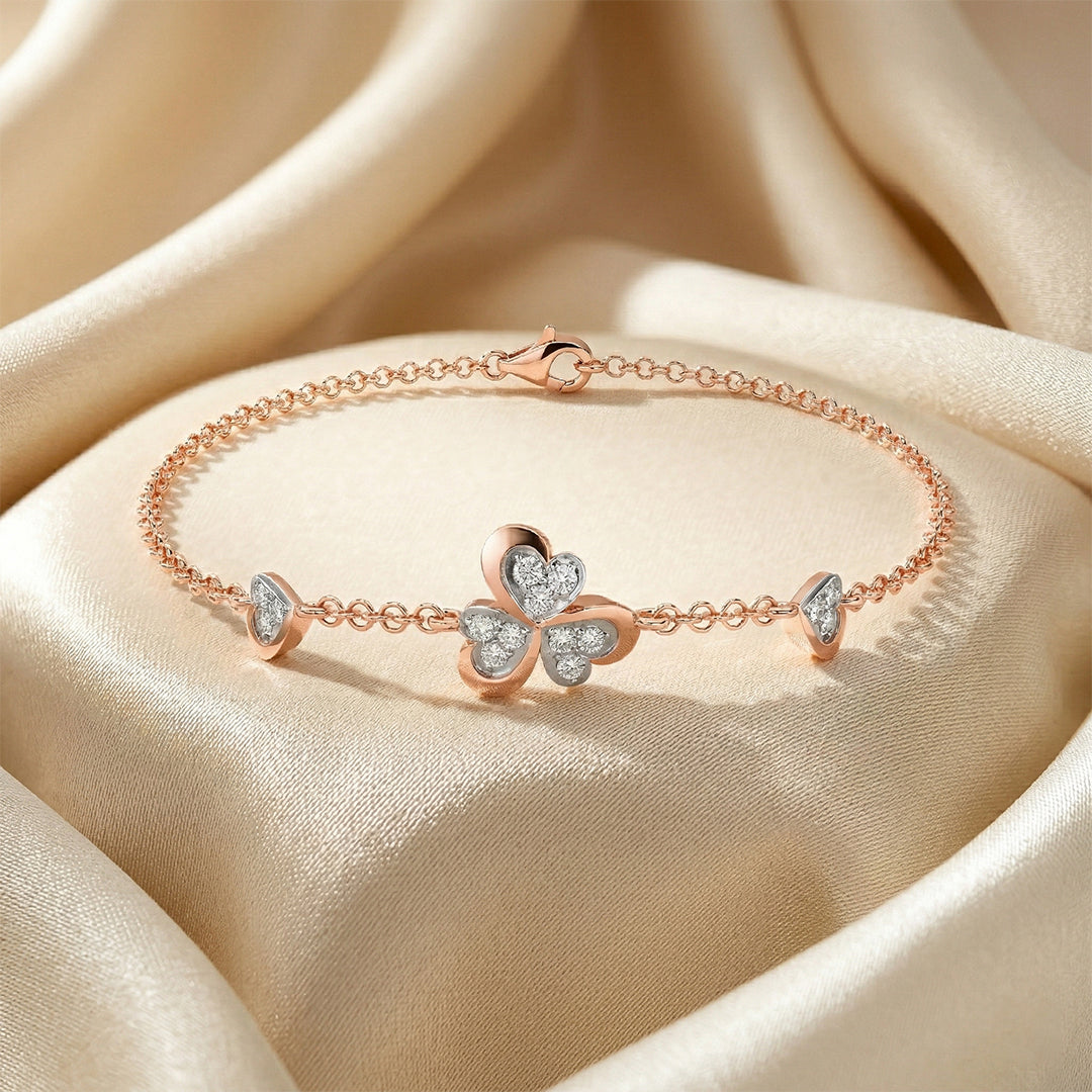 Rose Gold Triple Heart Diamond Chain Bracelet