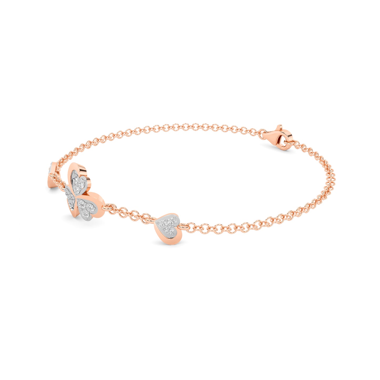 Rose Gold Triple Heart Diamond Chain Bracelet
