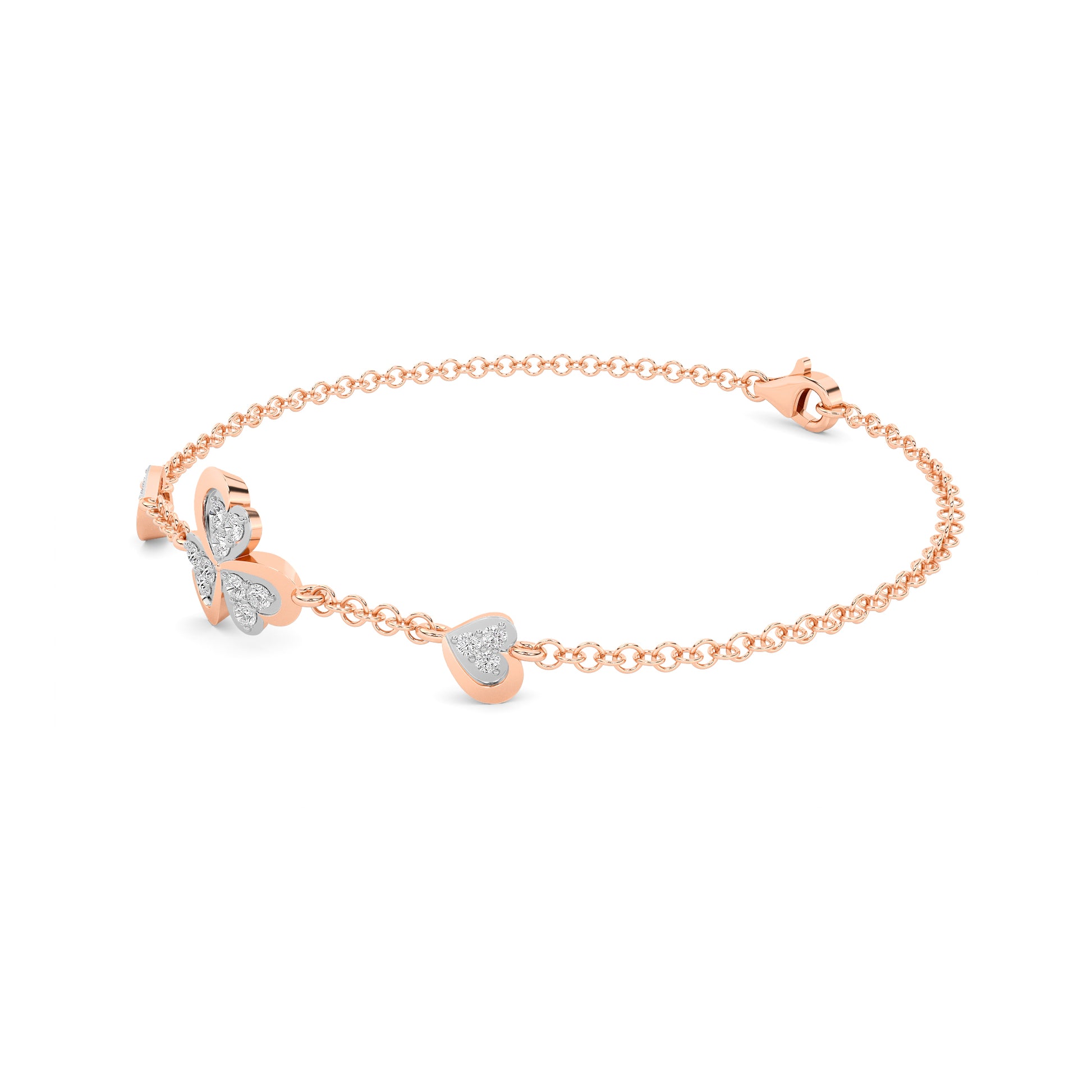 Rose Gold Triple Heart Diamond Chain Bracelet