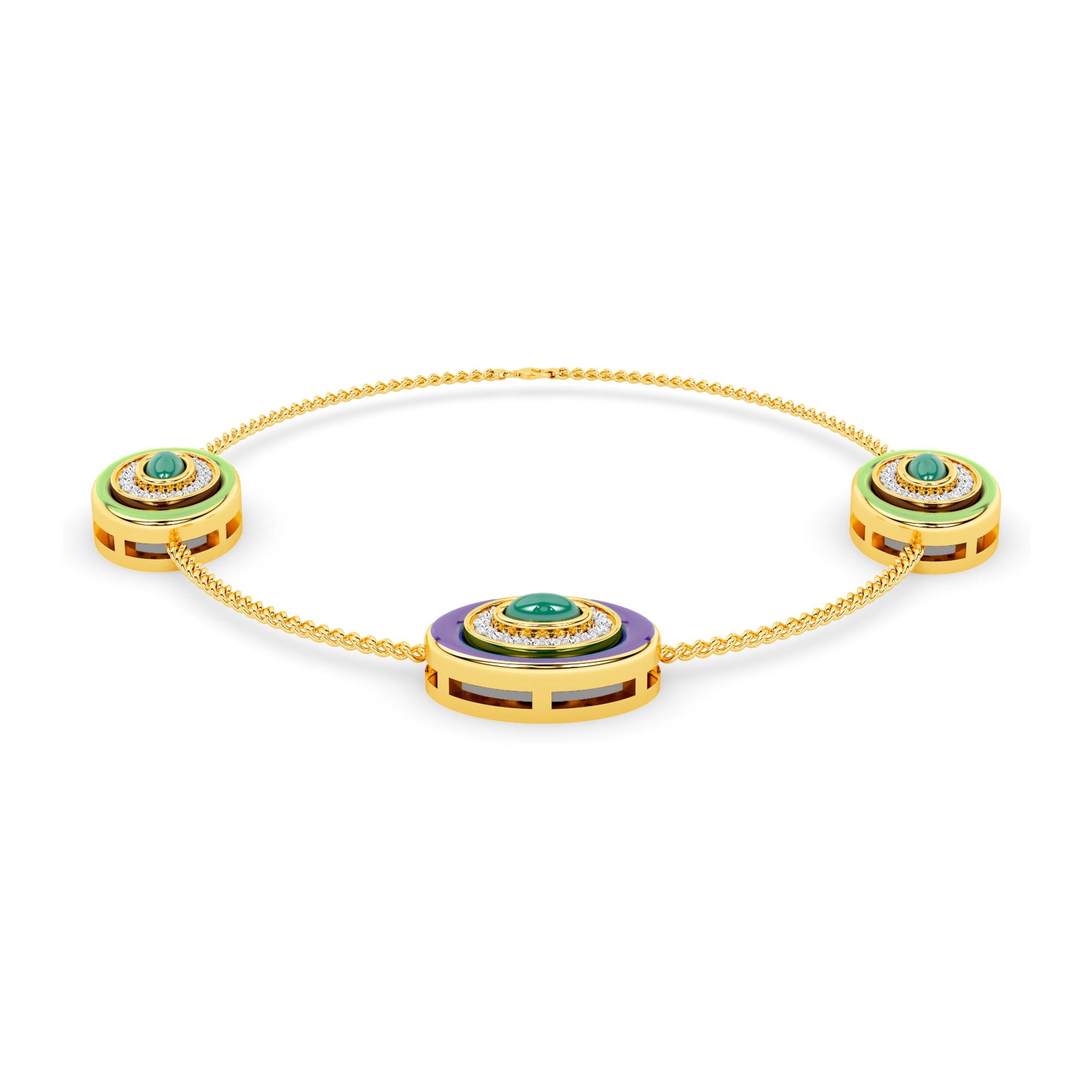Enamel Disc Diamond Station Bracelet