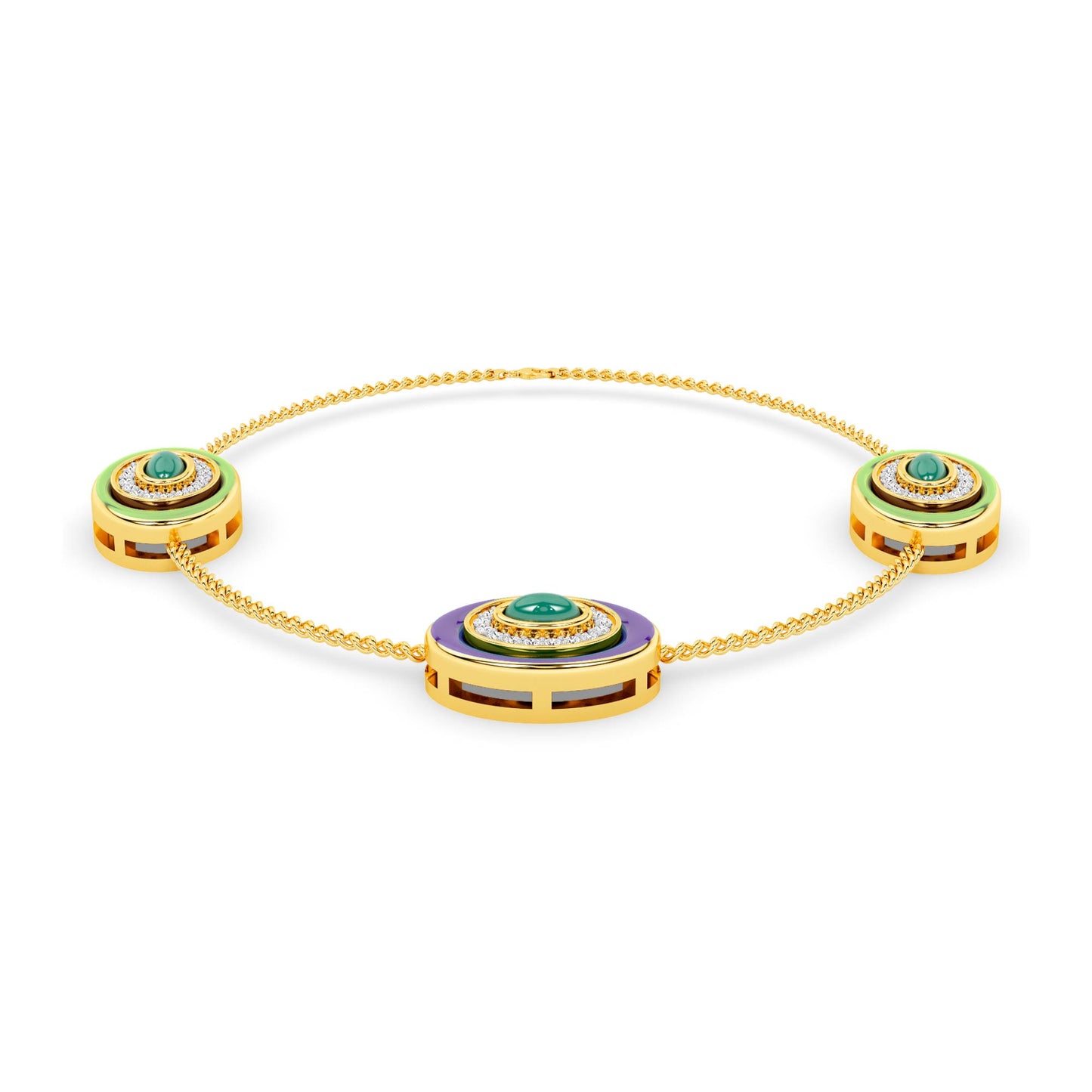 Enamel Disc Diamond Station Bracelet