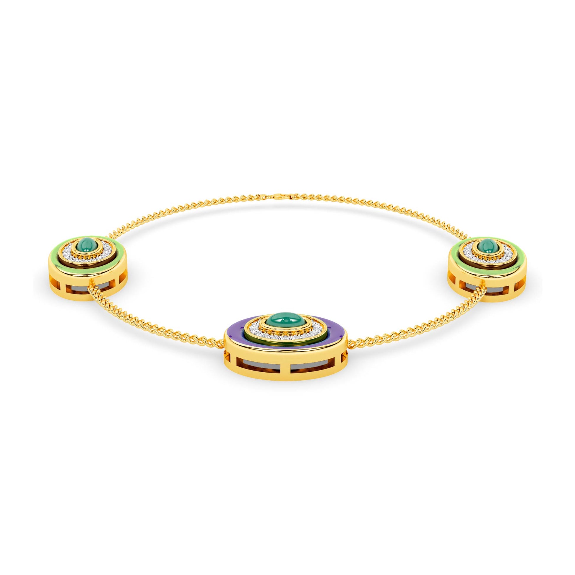 Enamel Disc Diamond Station Bracelet
