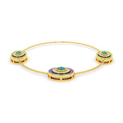 Enamel Disc Diamond Station Bracelet
