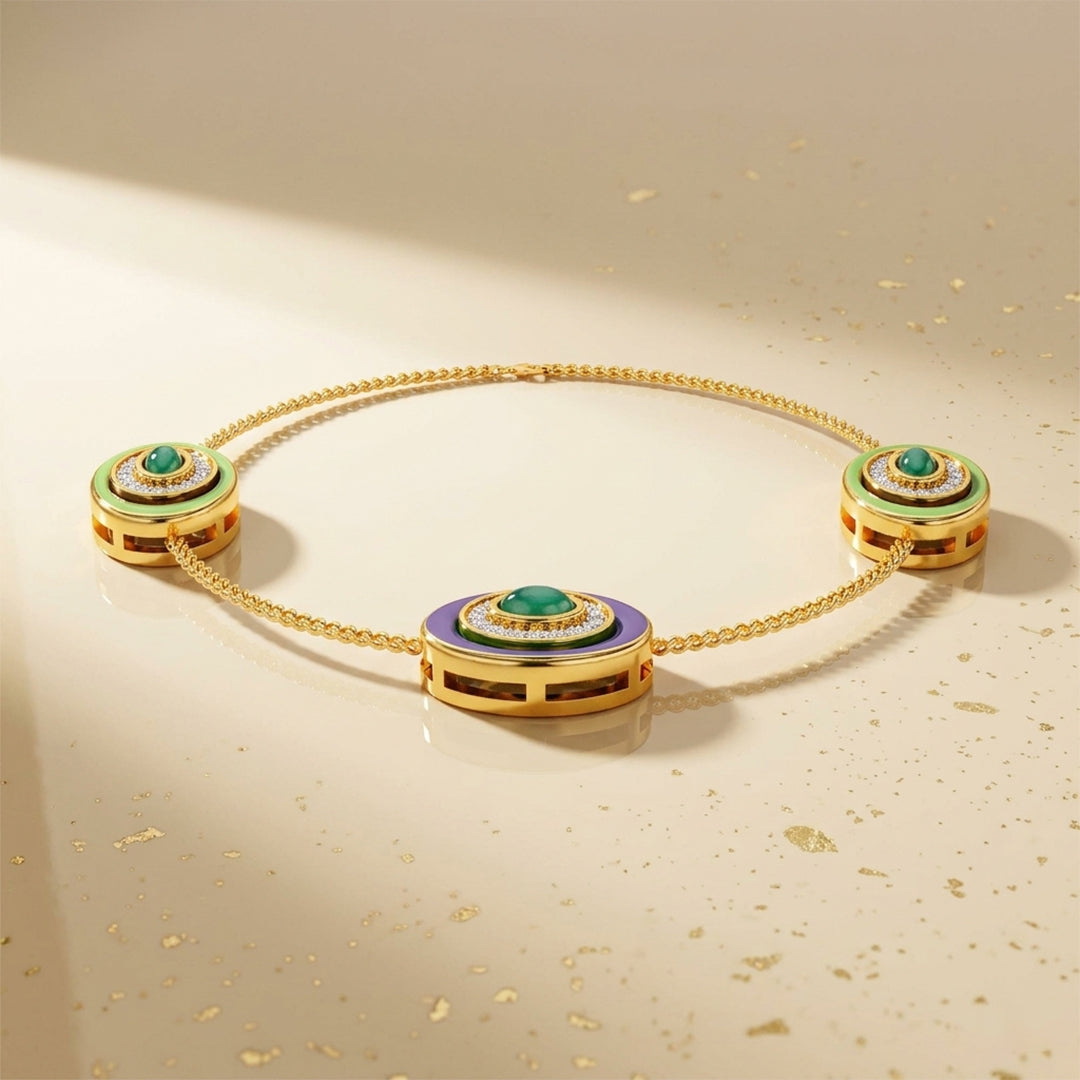 Enamel Disc Diamond Station Bracelet