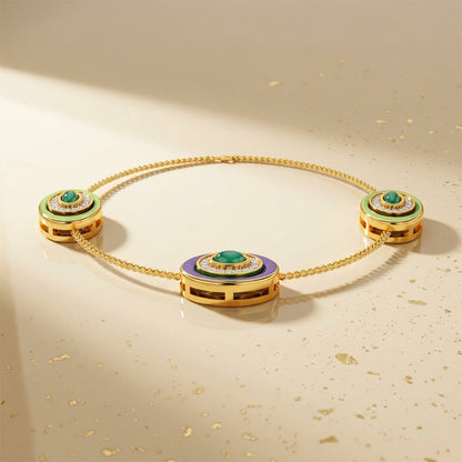 Enamel Disc Diamond Station Bracelet