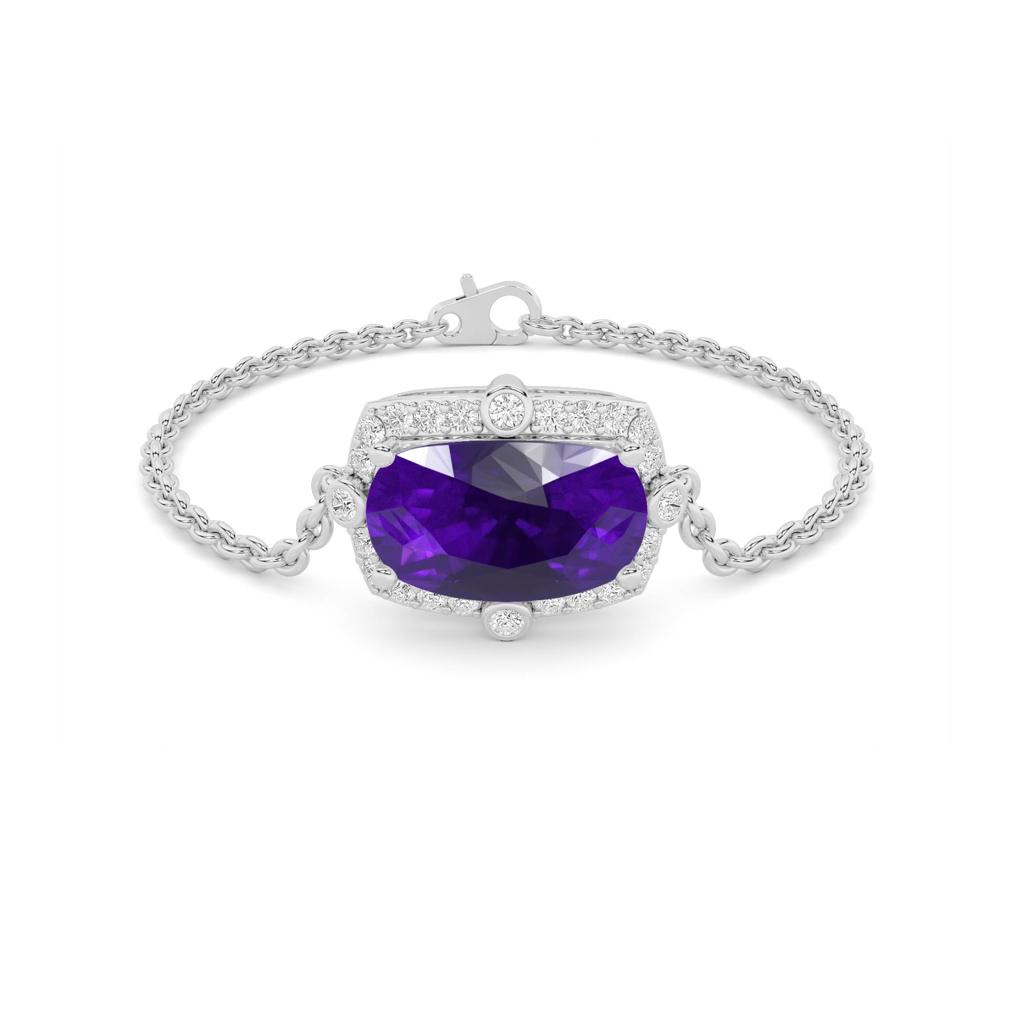 Amethyst Cushion Halo Diamond Chain Bracelet