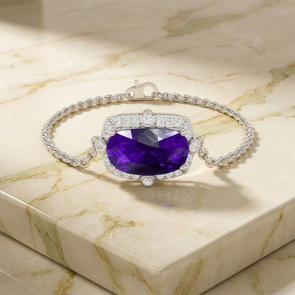 Amethyst Cushion Halo Diamond Chain Bracelet