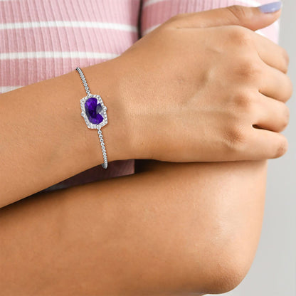 Amethyst Cushion Halo Diamond Chain Bracelet