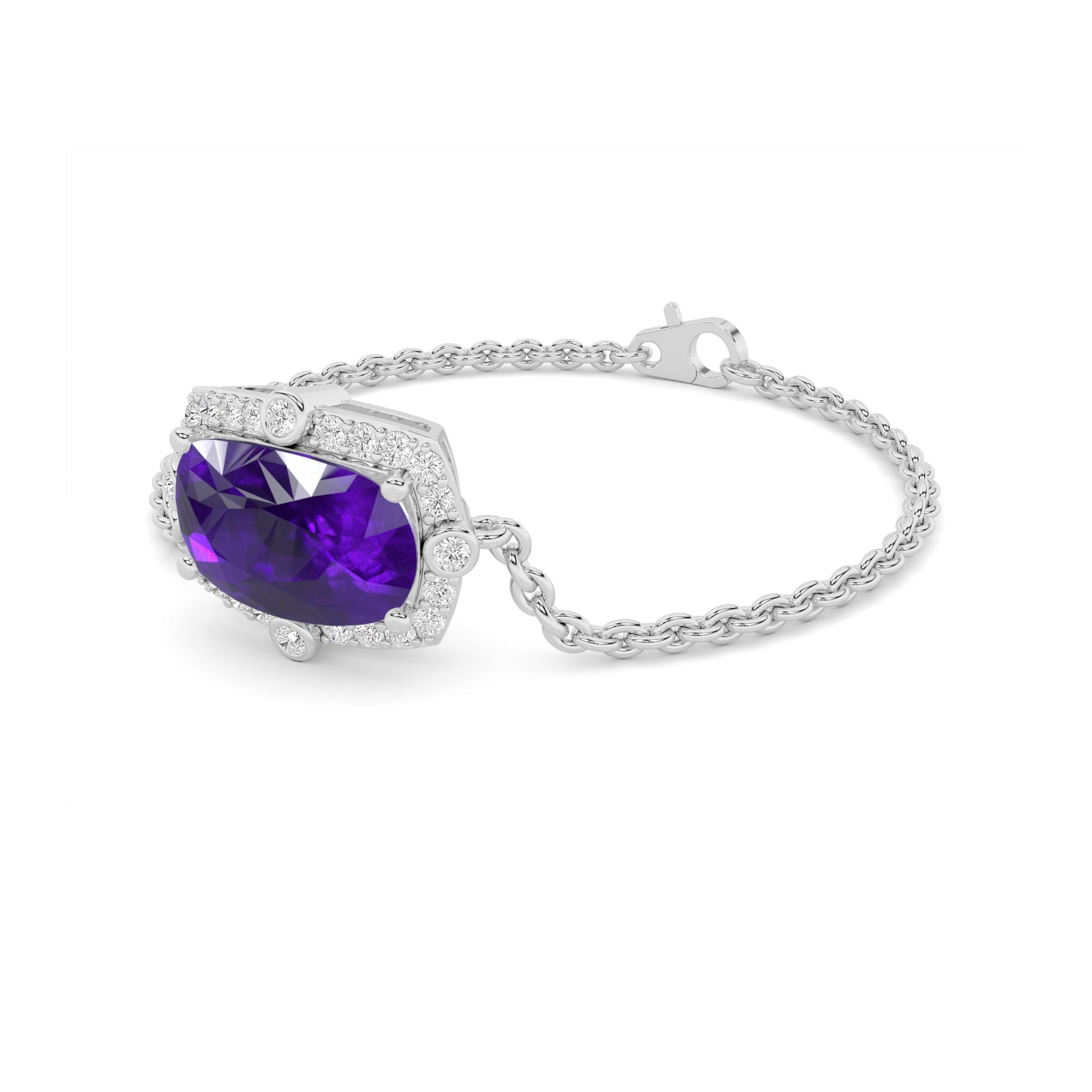 Amethyst Cushion Halo Diamond Chain Bracelet