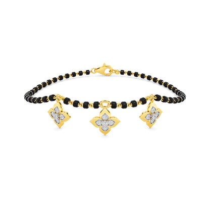 Black Bead Diamond Floral Charm Bracelet