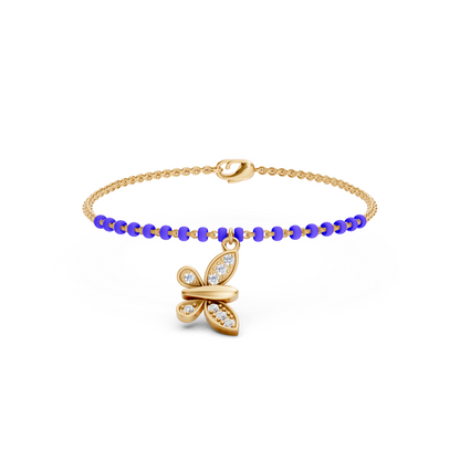 18K Yellow Gold Butterfly Diamond Bead Bracelet