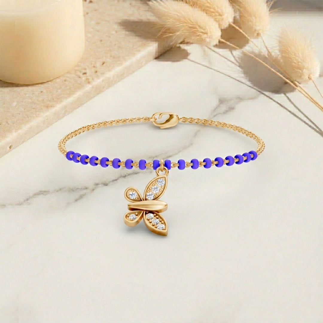 18K Yellow Gold Butterfly Diamond Bead Bracelet