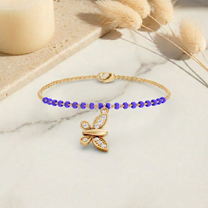 18K Yellow Gold Butterfly Diamond Bead Bracelet