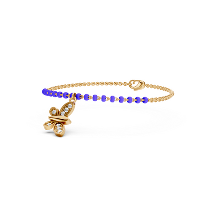 18K Yellow Gold Butterfly Diamond Bead Bracelet