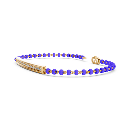 Gold Diamond Bar Blue Bead Bracelet