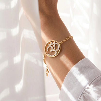 Gold Diamond Om Symbol Chain Bracelet