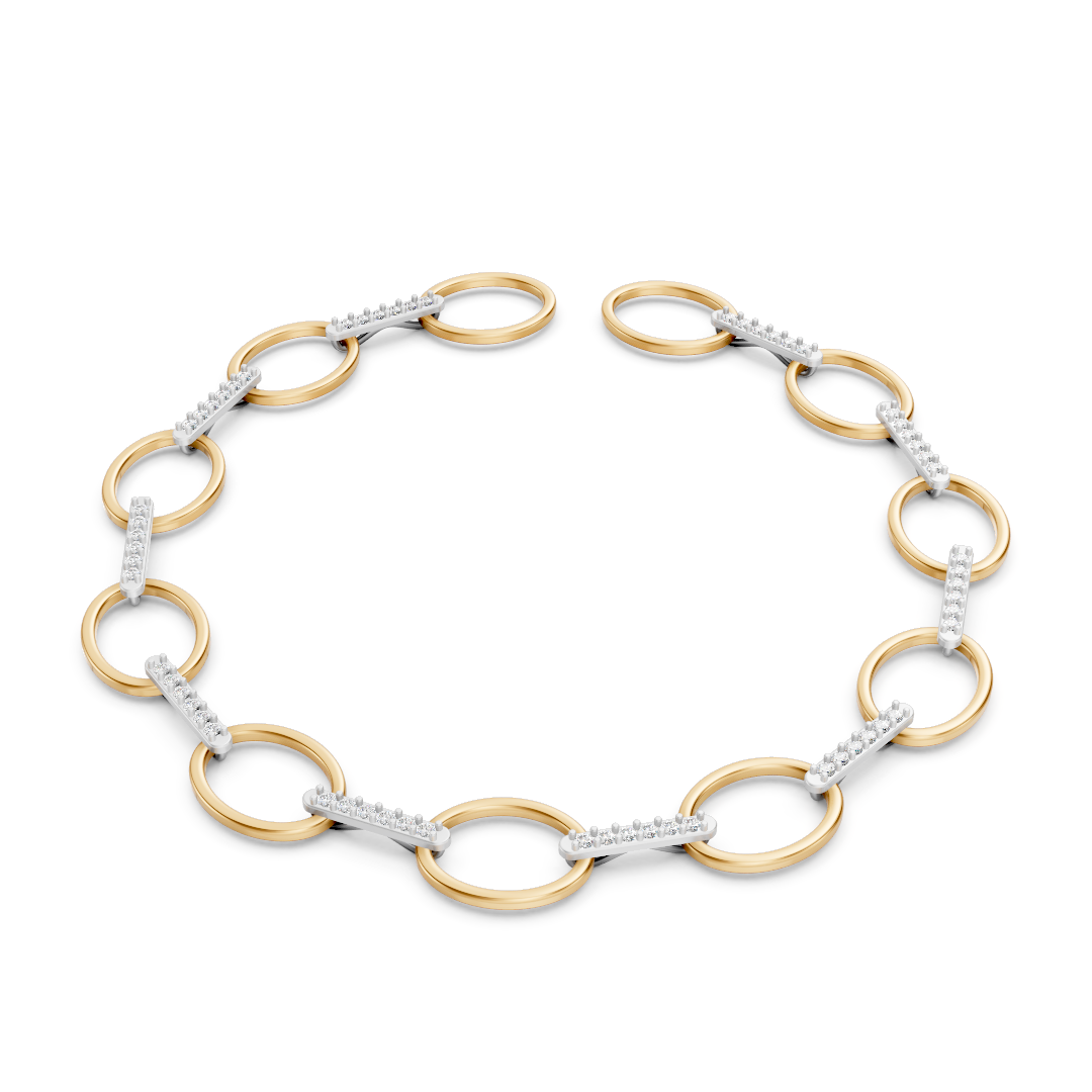 Open Circle Diamond Bar Link Bracelet
