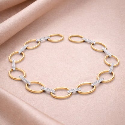 Open Circle Diamond Bar Link Bracelet