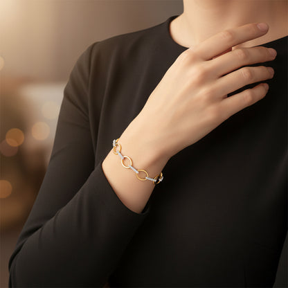 Open Circle Diamond Bar Link Bracelet