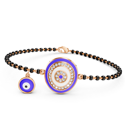 Rose Gold Evil Eye Diamond Black Bead Bracelet