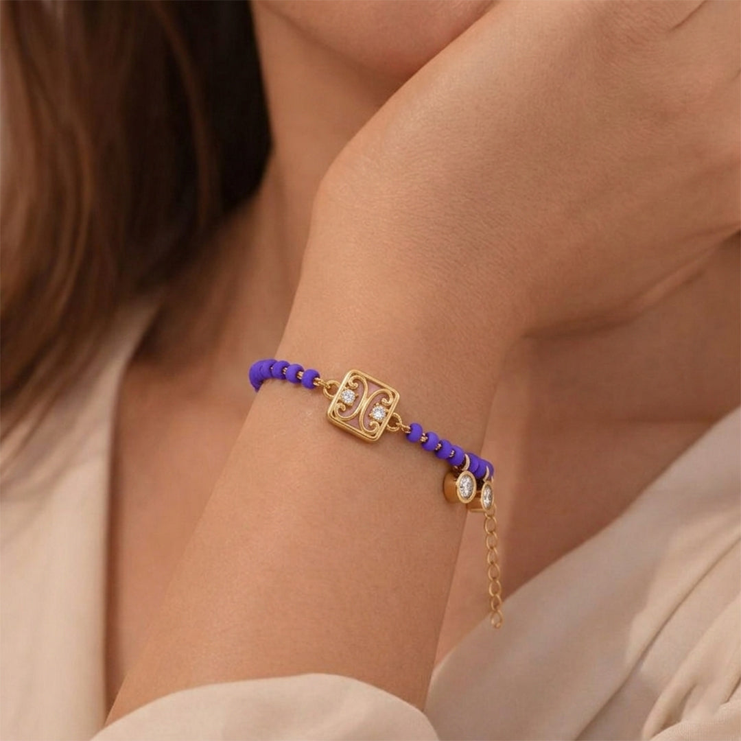 Rose Gold Square Filigree Diamond Bead Bracelet