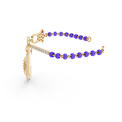 Yellow Gold Filigree Charm Blue Bead Bracelet