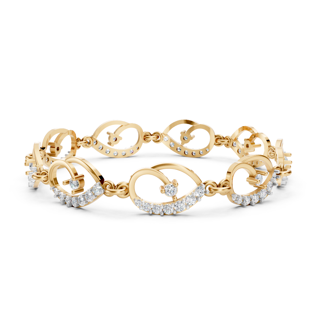 Swirl Motif Diamond Link Bracelet Yellow Gold