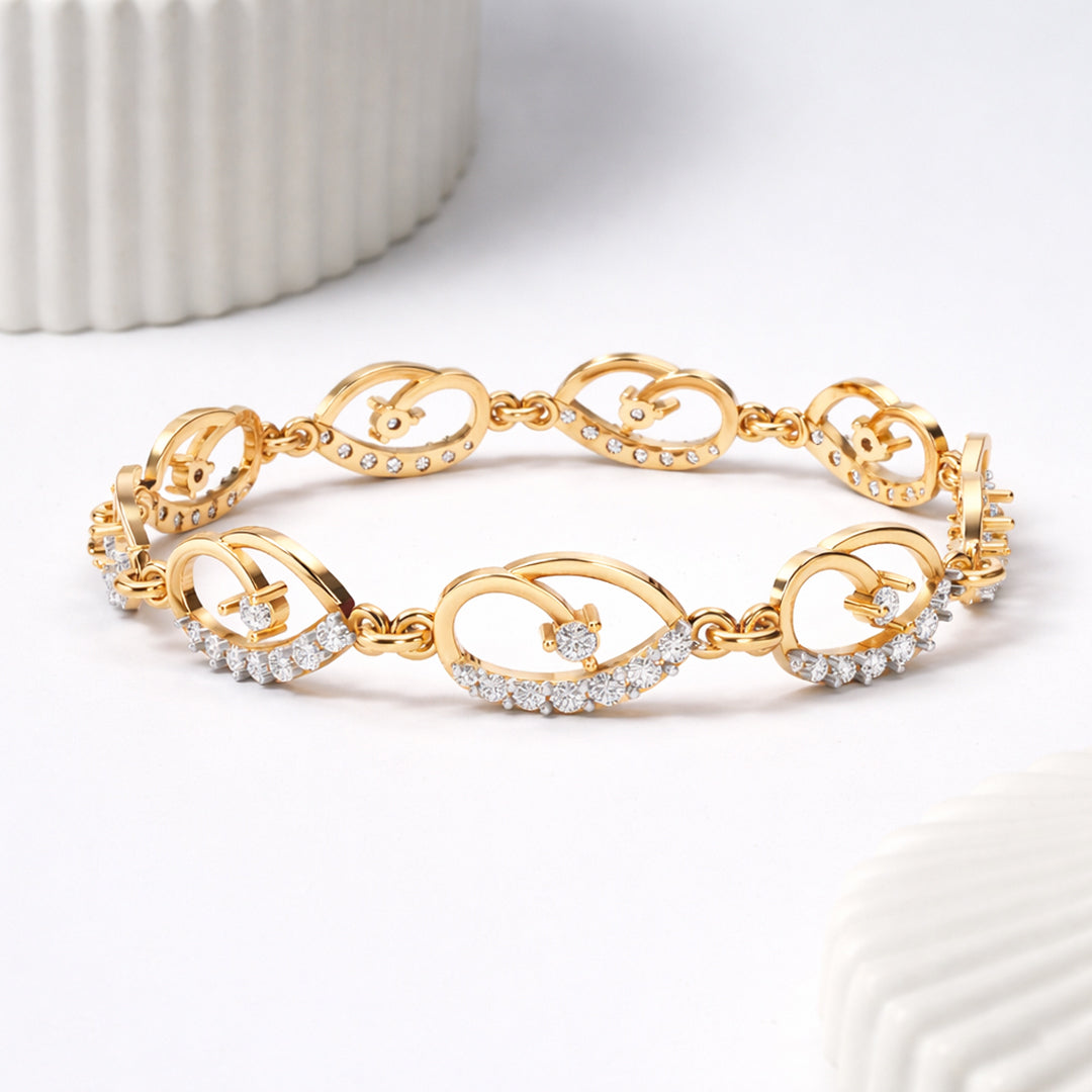 Swirl Motif Diamond Link Bracelet Yellow Gold