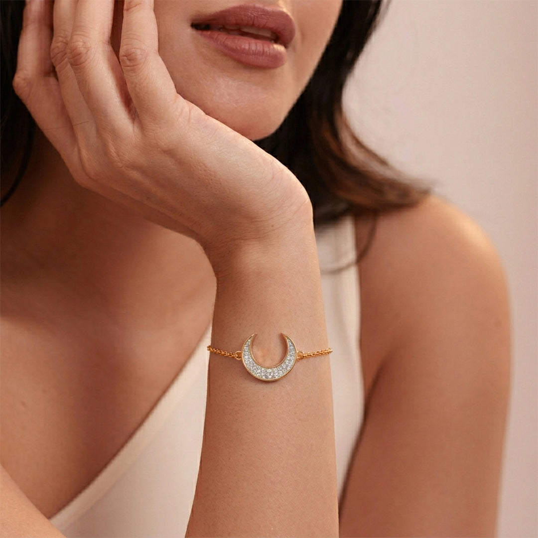 Yellow Gold Diamond Crescent Moon Bracelet