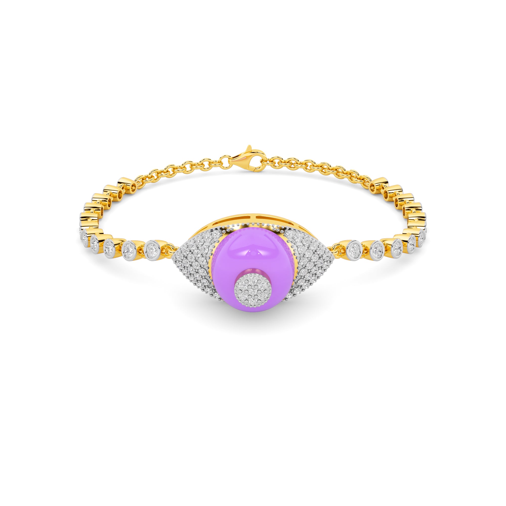 Yellow Gold Purple Enamel Evil Eye Bracelet