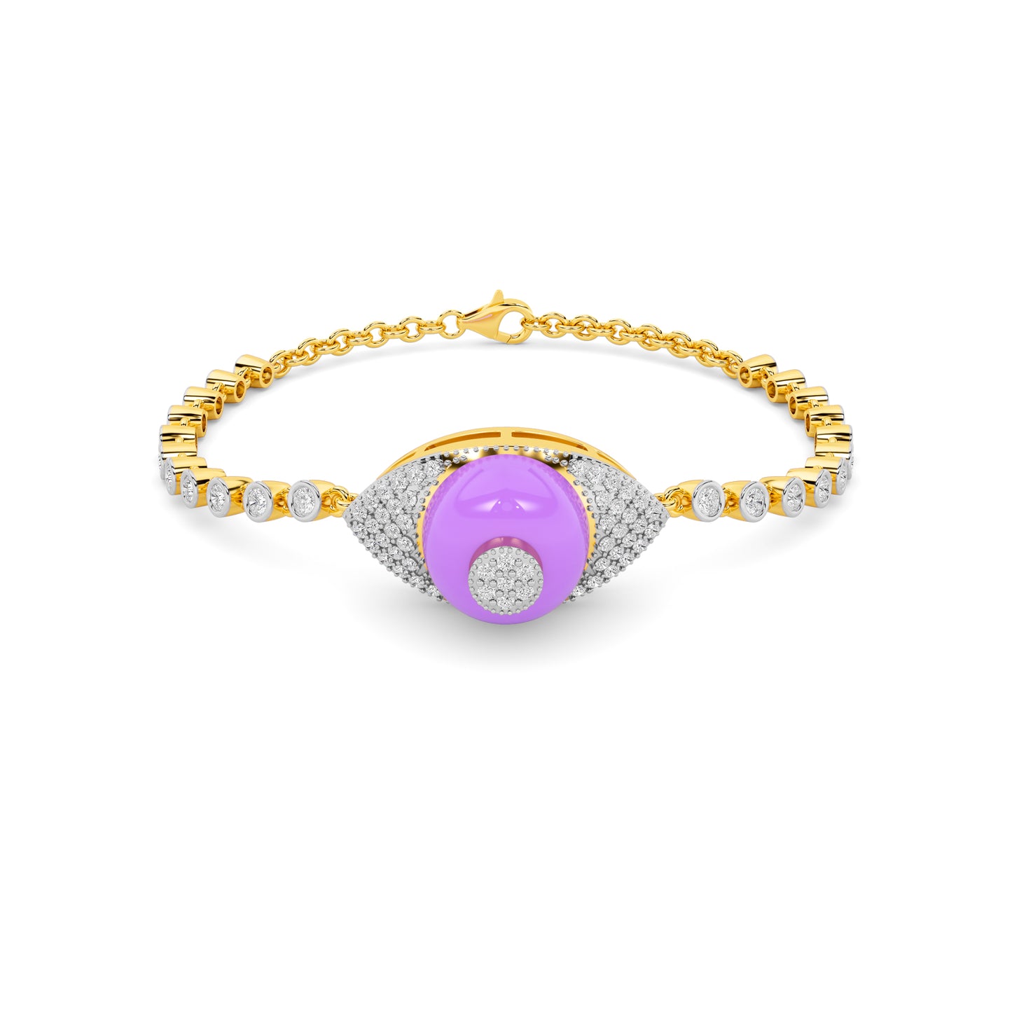 Yellow Gold Purple Enamel Evil Eye Bracelet