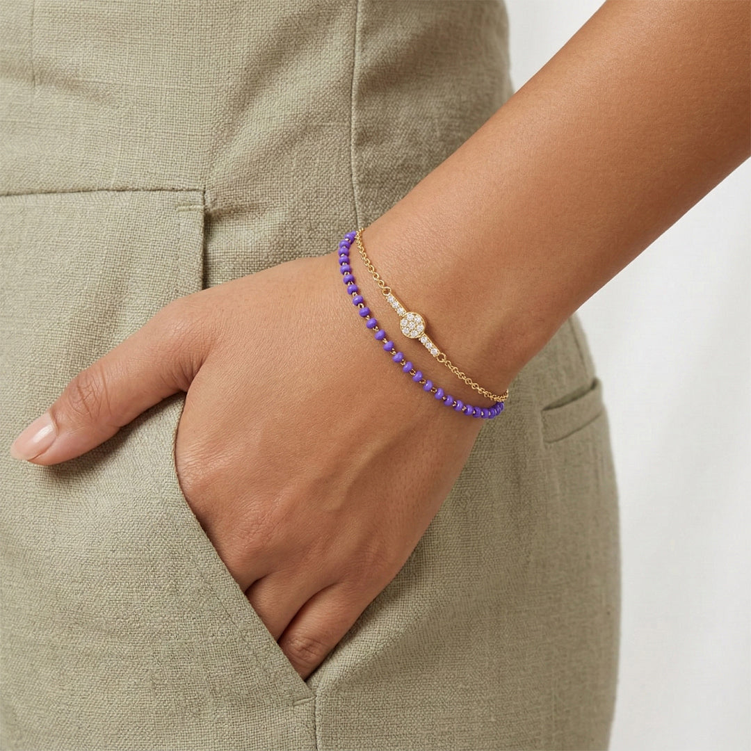 Gold Diamond Double Layer Bead Bracelet